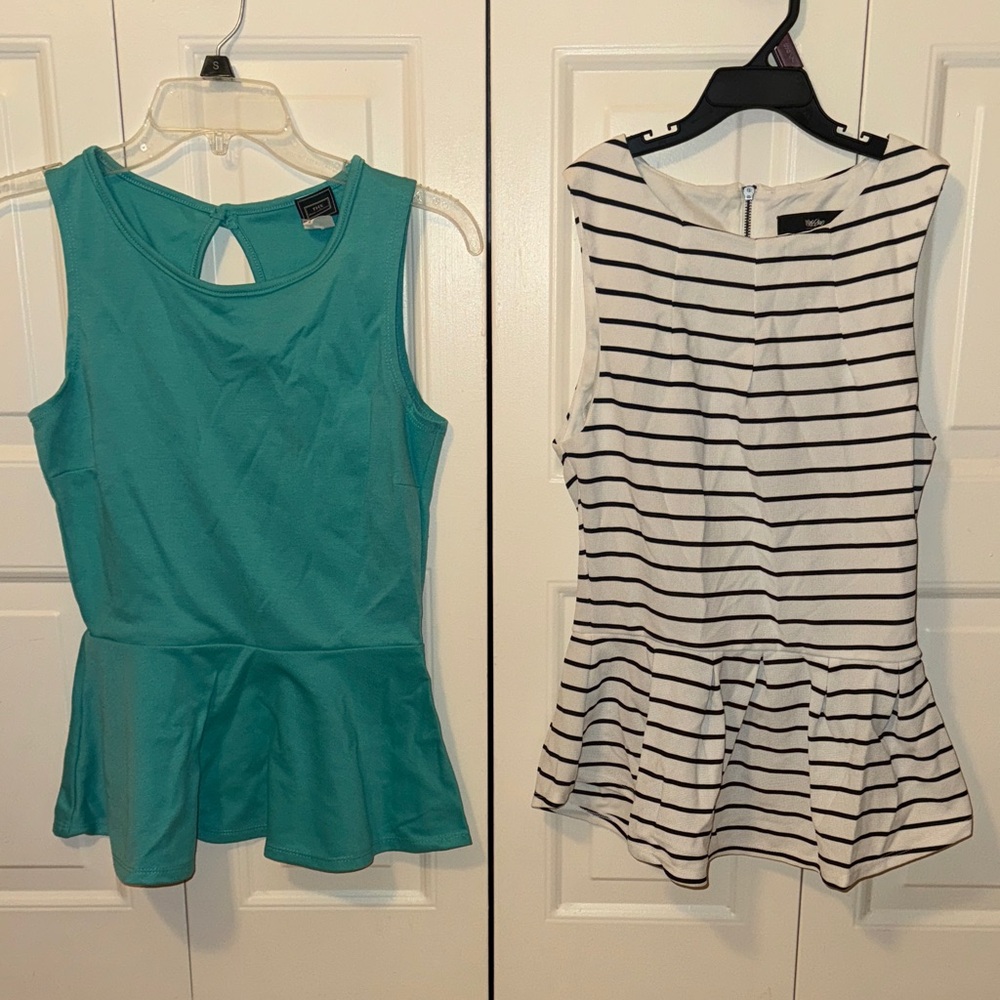 Teal and Striped Peplum Tops